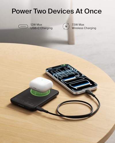 Belkin 5K 15W Ultra Slim Portable Power Bank, Supports MagSafe Accessories - color: Black