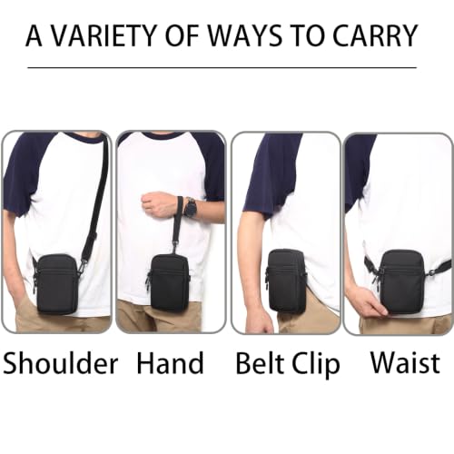 Multi-Functional Cell Phone Belt Holster, Water Repellent Nylon Crossbody Waist Bag Fits 7.2 Inch Phones, 4 Ways Wear Shoulder Hand Wrist Carry Pouch for Outdoor Travel Hiking(Black) - color: Black