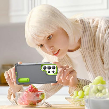 for Samsung Galaxy S26 Ultra Case with Kickstand Case 3-Layer Military Grade Protective Case Cover Silicone Heavy Duty Rugged Shockproof for Galaxy S26 Ultra Phone Case (Gray+Green) - color: Gray+Green