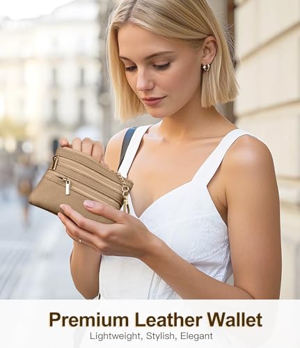 TiMOVO Clip and Go Phone Strap Crossbody with Leather Wallet, Adjustable Anti-Theft Lanyard with Pouch for Most Phone Case - color: Brown