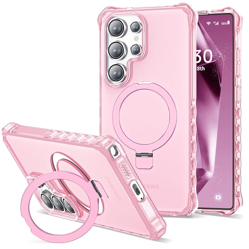 Compatible with Samsung Galaxy S24 Ultra Case 6.8'' Cute Wavy Frame with Magnetic Stand [Compatible with Mag-Safe] Military-Grade Translucent Phone Case for Women Girl, Pink - color: Pink, size: Samsung Galaxy S24 Ultra