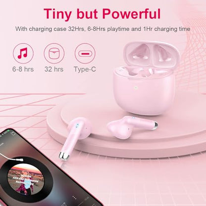 Wireless Earbuds, Bluetooth 5.4 Earbuds Stereo Bass, Bluetooth Headphones - color: Deep Pink