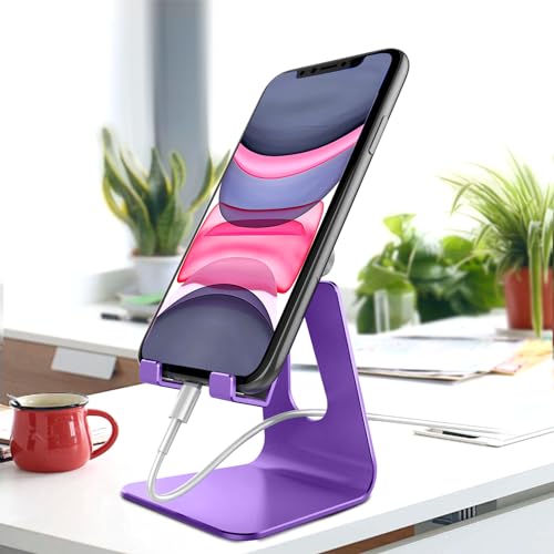CreaDream Aluminum Cell Phone Stand, Adjustable Phone Holder for Desk - color: Dark Purple