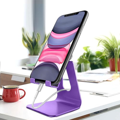 CreaDream Aluminum Cell Phone Stand, Adjustable Phone Holder for Desk - color: Dark Purple