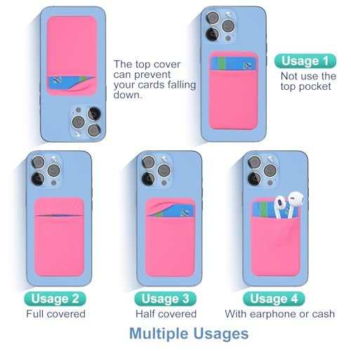 Costyle 4 Pack Slim Adhesive Cell Phone Card Holder Pocket Back of Phone - color: Pink, Gray, Mint Green, Rose