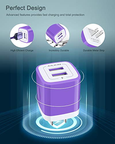 iPhone Wall Charger & Lightning Cable, AILKIN Apple MFI Certified Braided - color: Purple, style: Lightning