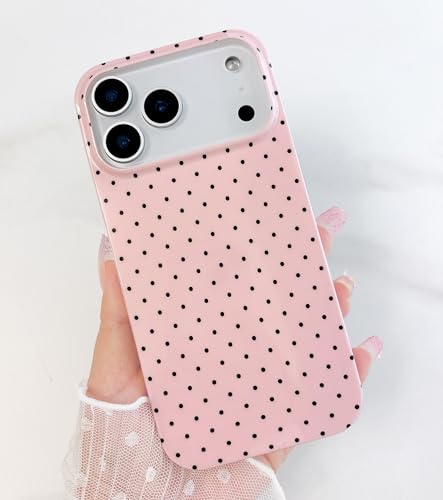 Qokey Compatible with iPhone 17 Pro Max Case, Black Polka Dot TPU Glossy Case, Cute Simple Aesthetics Design for Girls Women, Lightweight Soft Slim Protection Fashionable Cover - Pink - color: Black Dots & Pink