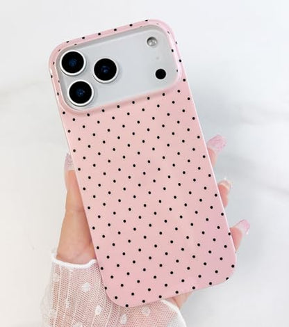Qokey Compatible with iPhone 17 Pro Max Case, Black Polka Dot TPU Glossy Case, Cute Simple Aesthetics Design for Girls Women, Lightweight Soft Slim Protection Fashionable Cover - Pink - color: Black Dots & Pink