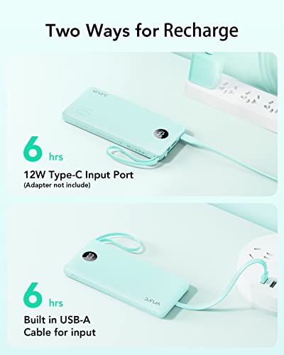 VRURC Portable Charger, Slim Power Bank Built-in 4 Cables, Travel Essential - color: Green