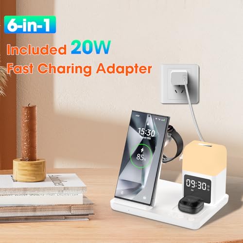Wireless Charger for Samsung Charging Station with Digital Clock-Alarm - color: White