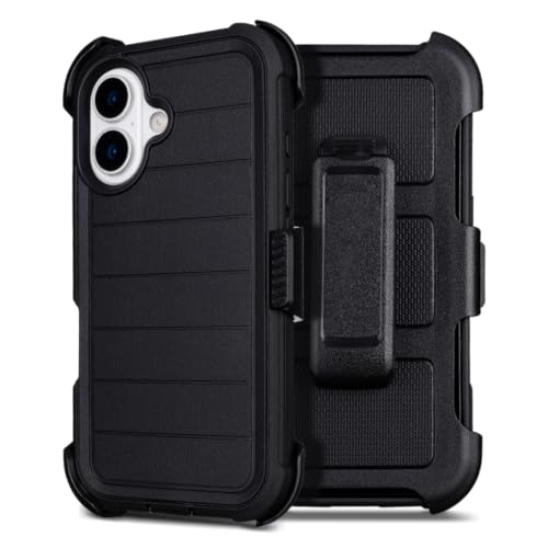 for Defender Phone Case iPhone 16 Case with Clip Holster Kickstand Black | for iPhone 16 Case Heavy Duty iPhone16 Phone Case Rugged 2 Layers of Sturdy,Anti-Drop for Phone Case iPhone 16Case Protective - color: Black