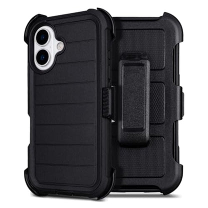for Defender Phone Case iPhone 16 Case with Clip Holster Kickstand Black | for iPhone 16 Case Heavy Duty iPhone16 Phone Case Rugged 2 Layers of Sturdy,Anti-Drop for Phone Case iPhone 16Case Protective - color: Black