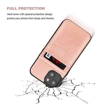 KIHUWEY for iPhone 14 Wallet Case Card Holder Kickstand, Rose Gold - color: Rose Gold