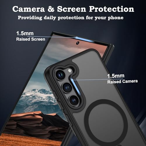 Magnetic for Samsung S23 Case, Military Grade Protective Slim Translucent Matte Skin Smooth Phone Case Woman Men Samsung Galaxy S23 6.1" Cover, Black