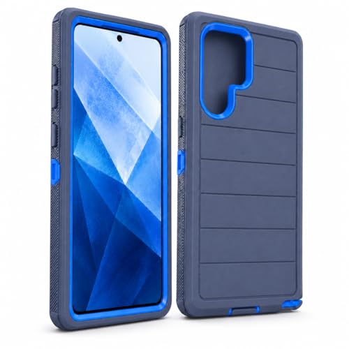 Three Layer Protective Case for Samsung Galaxy S23 Ultra,Black and Blue Dual Color,Heavy Duty Drop Protection Case