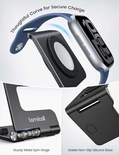 Lamicall Foldable Apple Watch Stand for Charger, Aluminum Desk Watch Holder - color: Misty Black