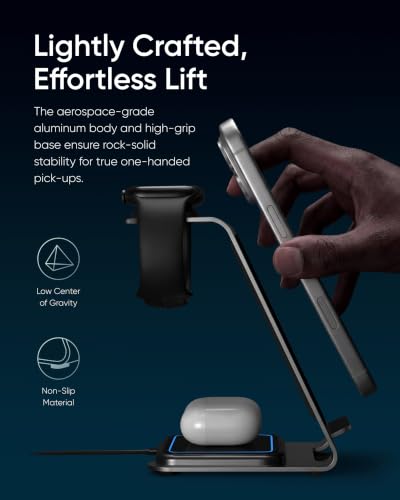 Intoval Aluminum 3 in 1 Wireless Charging Station for iPhone 17 16 15 14 13 12 11 Pro Max XR, Wireless Charger for Apple Watch 11 10 9 8 7 Ultra SE 3 2, Phone Charger for AirPods 4 Pro 2 3 (Pink) - color: Pink