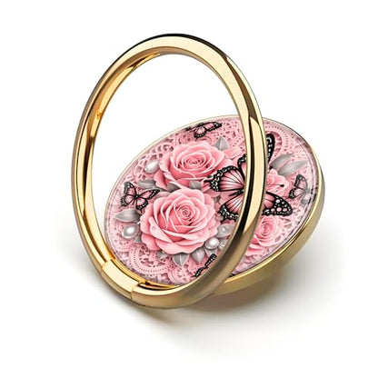 Cell Phone Ring Holder, Cute Metal Phone Grip Stand Finger Ring Kickstand, Flexible 360°Rotation Phone Tablet Case Accessories Compatible with Most Phones Pink Rose Butterfly - color: Pink Rose Butterfly