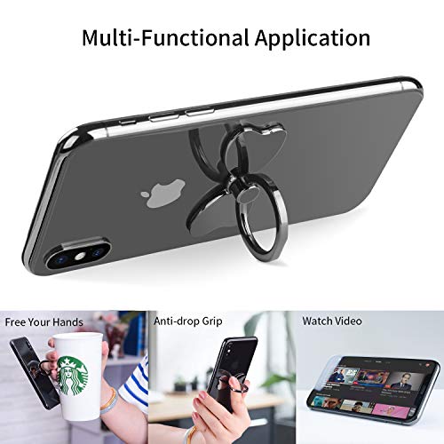 PZOZ Metal Cell Phone Finger Ring Stability Holder Back Stand Collapsible Hand Grip Knob Loop Car Mount Hook Kickstand 360 for iPhone Samsung Galaxy Mobile Cute Accessories (Black) - color: Black