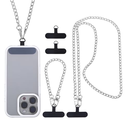 2Pack Phone Lanyard Crossbody with Patch Around the Neck Crossbody Wrist Chain Strap Crossbody for Women Most Phone - color: Silver