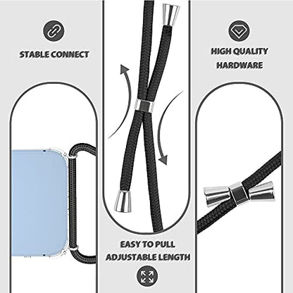 Crossbody Case for iPhone 13 Pro Clear TPU Soft Cover Holder Neck Cord Lanyard Strap Shockproof Protective Mobile Cover Case for iPhone 13 Pro - Black - size: for iPhone 13 Pro