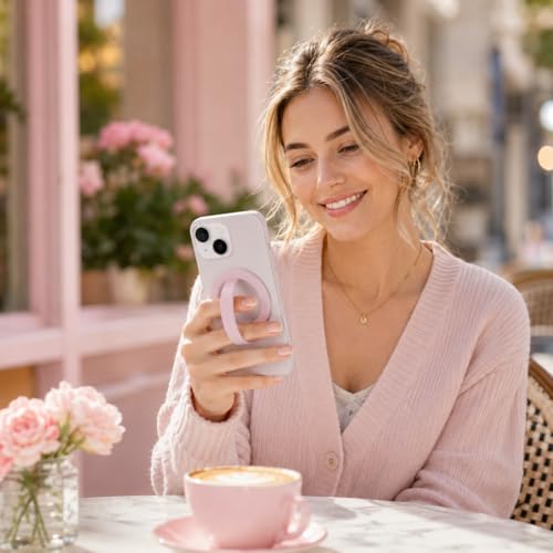 Magnetic Silicone Phone Grip | Super Strong Magnetic Design, 360° Rotation, Comfortable Grip, Compatible with iPhone 16/15/14/13/12 Series, Perfect for Selfies and Watching Videos (Pink) - color: Pink