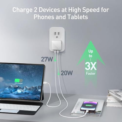 Nekmit Flat USB C Wall Charger, 47W Dual Ports USB C Charger Block, PPS Fast Charging Wall Plug for iPhone 17/17 Pro/17 Pro Max, Galaxy, MacBook Air, iPad, AirPods and More - color: White