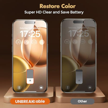 UNBREAKcable Privacy Screen Protector for iPhone 15 Pro, Full Coverage Shatterproof Tempered Glass [True 28°Anti Spy] [9H Hardness] [Easy Installation Frame] 2-Pack Private Screen for iPhone 15 Pro - size: iPhone 15 Pro