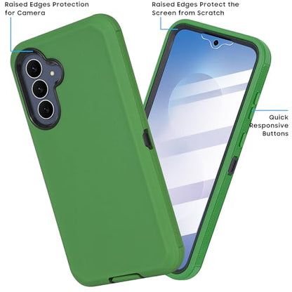 Compatible for Samsung S25 FE, Built in Screen Protector, Belt Clip Holster Heavy Duty Defender Case Dustproof Shockproof Protection (Green) - color: Green
