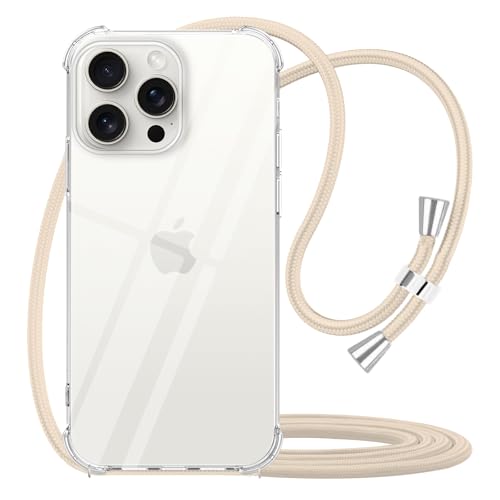Strap Case for iPhone 15 Pro Max Transparent Case for Women Adjustable Crossbody Lanyard Crystal Clear Soft TPU Shockproof Anti-Yellowing Protective Cover for iPhone 15 Pro Max - Beige - size: for iPhone 15 Pro Max