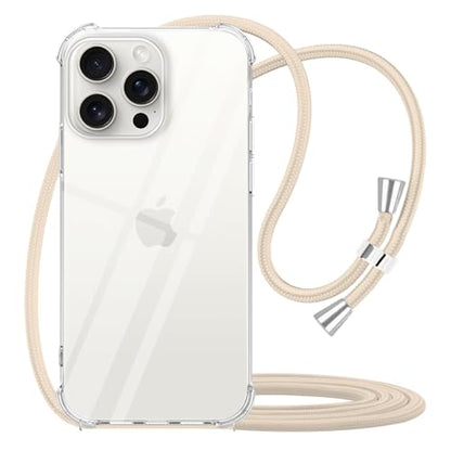 for iPhone 15 Pro Crossbody Case Clear Wearable Adjustable Shoulder Neck Lanyard Strap Cover Women Girls Soft Slim Protective Hanging Phone Mobile Case for iPhone 15 Pro - Beige - size: for iPhone 15 Pro