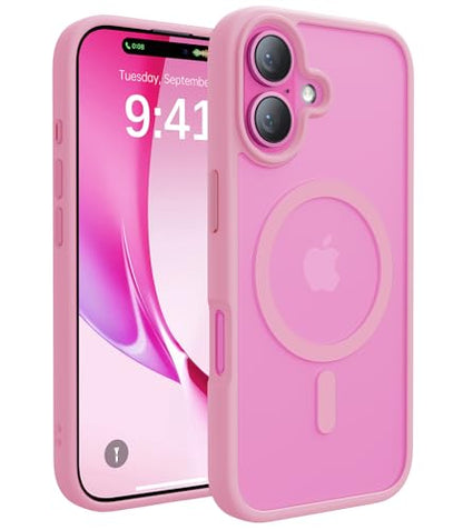 CAHEJILU Magnetic for iPhone 16 Case,[Compatible with MagSafe][Military Grade Drop Protection] Anti-Fingerprint Translucent Matte Shockproof Protective Case for iPhone 16 Phone Case 6.1",Pink - color: A8-Pink