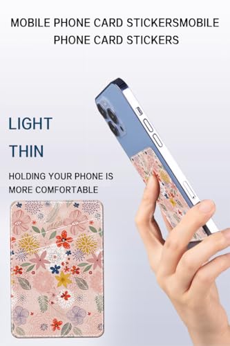 Phone Card Holder, Dual Pocket Leather Phone Wallet Adhesive Stick On, Cute Card Holder, Credit Card Holder for Phone Case Floral Pattern - color: Floral Pattern