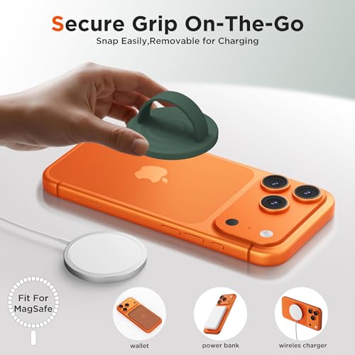 Magnetic Phone Grip Ring, Compatible with MagSafe, Upgraded Liquid Silicone for Secure Comfort, Rotating Finger Loop Ring Grip Holder for iPhone 17/16/15/14/13/12 Pro Max Plus, Alpine Green - color: Alpine Green