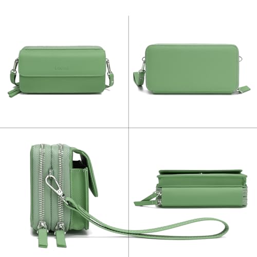 RFID Crossbody Wallet Wristlet Purse with Phone Pocket For Women Vegan Leather - color: Zb-saffiano-green