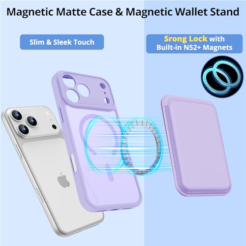 for iPhone 17 Pro Max Case w/Detachable MagSafe Wallet-Purple | RFID Blocking Card Holder&Kickstand, Military-Grade Drop & Raised Camera Protection for Travel & Commute - color: Purple