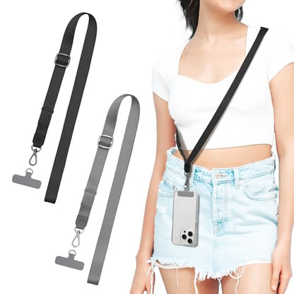EKAX-Adjustable Anti-Theft Phone Lanyard Crossbody and Neck Strap with 2 Tether Tabs, Hands-Free Strap for Wallet, Keys, - color: Grey&black