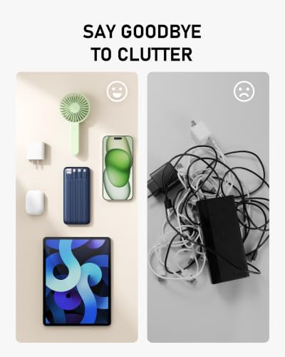 charmast Portable Charger Built-in Cables, 10000mAh Slim Power Bank Pocket - color: Navy