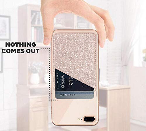 Glitter PU Leather Phone Card Holder Stick On Back of Phone Wallet - color: RoseGold