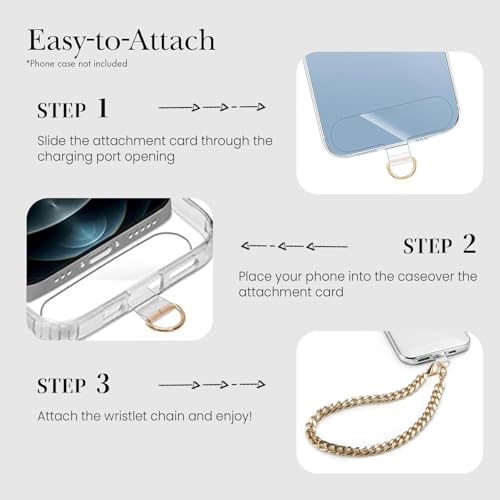 2 Pcs Phone Wrist Strap Lanyard Metal Chain Detachable Adjustable Phone Grip Wristlet Bracelet with 3 Patches Tether Universal for iPhone 16 Pro Max 15 14 Samsung Charms Gold - color: S-Gold Set