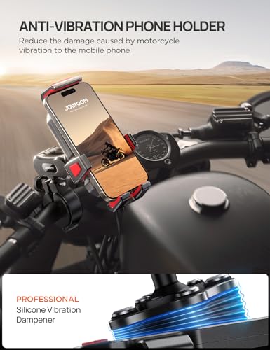 JOYROOM Aluminum Alloy Motorcycle Phone Mount with Vibration Dampener, Motorcycle Phone Holder for Harley Bike Bicycle Scooter ATV/UTV, Compatible with iPhone, Samsung, All Cell Phones