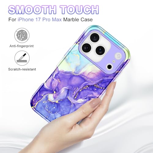 Btscase Compatible with iPhone 17 Pro Max Case 6.9 Inch 2025,Marble Pattern 3 in 1 Heavy Duty Shockproof Full Body Rugged Hard PC+Soft Silicone Drop Protective Women Girl Phone Cases, Cobalt Violet - color: Cobalt Violet, size: iPhone 17 Pro Max