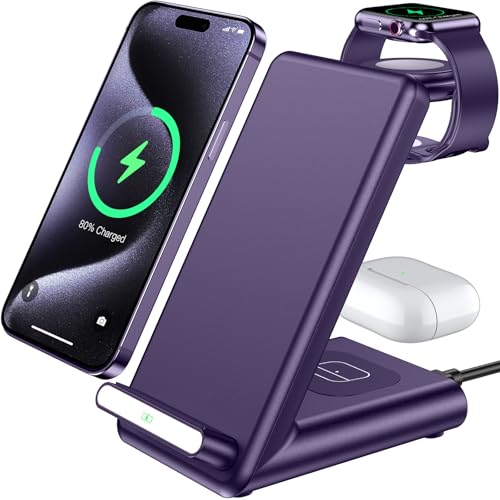 Wireless Charging Station,3 in 1 Charging Stand for Apple Multiple Devices - color: Purple