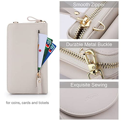 S-ZONE Small Crossbody Bags for Women Phone Purse RFID Blocking Wallet | Card Slots, Vegan Leather, Anti-theft, Multi Pockets, Detachable Adjustable Strap, Travel Eveyday Outing - color: Beige