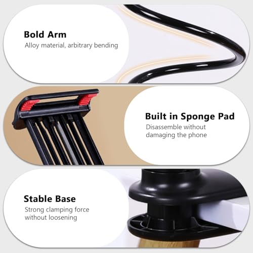 360-Degree Rotating Tablet and Phone Holder Adjustable Long Arm Lazy Bedside Clamp Stand Universal Flexible Mount for Desk and Bed - color: Black