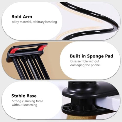 360-Degree Rotating Tablet and Phone Holder Adjustable Long Arm Lazy Bedside Clamp Stand Universal Flexible Mount for Desk and Bed - color: Black