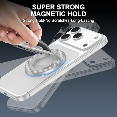 Magnetic Phone Ring for Magsafe iPhone 17 Ring Grip Stand with Soft Strap - color: Sliver+Grey