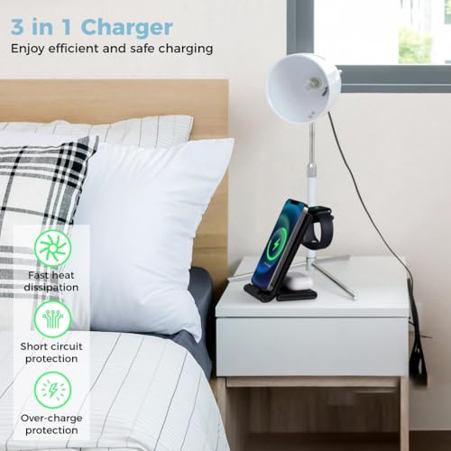 Multifunctional 3 in 1 Charging Station, Foldable 15W Charger for Phone, Smartwatch, Earbuds, Portable Dock for Multiple Devices