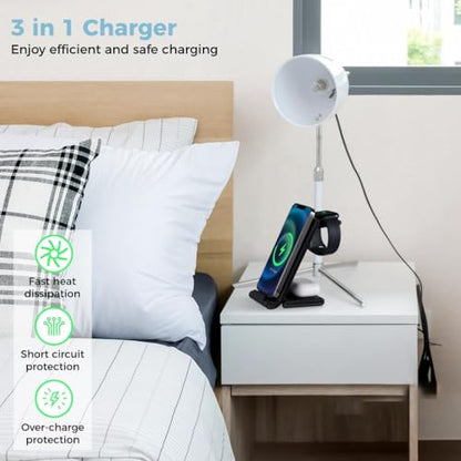 Multifunctional 3 in 1 Charging Station, Foldable 15W Charger for Phone, Smartwatch, Earbuds, Portable Dock for Multiple Devices
