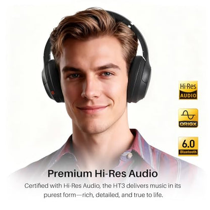 TOZO HT3 Hybrid Noise Cancelling Wireless Headphones, 90H Over Ear Headset - color: Titanium Black